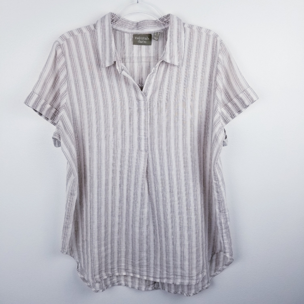 Naturals d&co. Tan and Ivory Striped Linen Blend Top size Medium